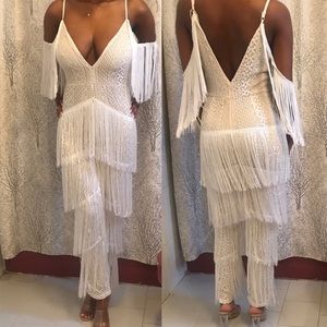 Fringe jumpsuit in white